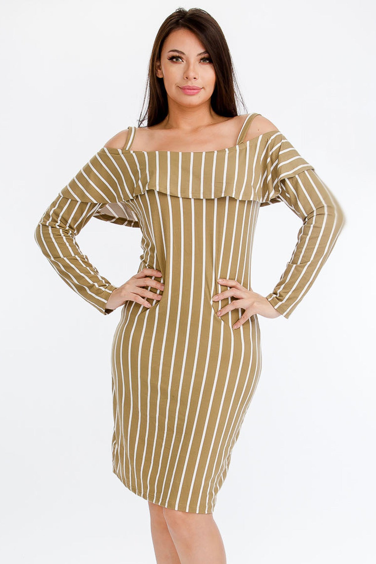 [$3/piece] Plus Size Striped Open Shoulder Dress