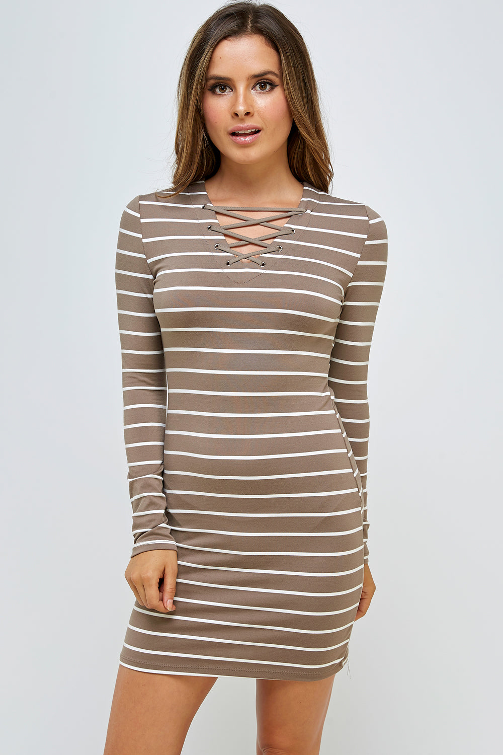 [$3/piece] Striped Lace-up Bodycon Dress