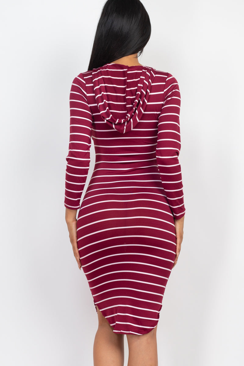 [$3/piece] Striped Bodycon Hooded Dress