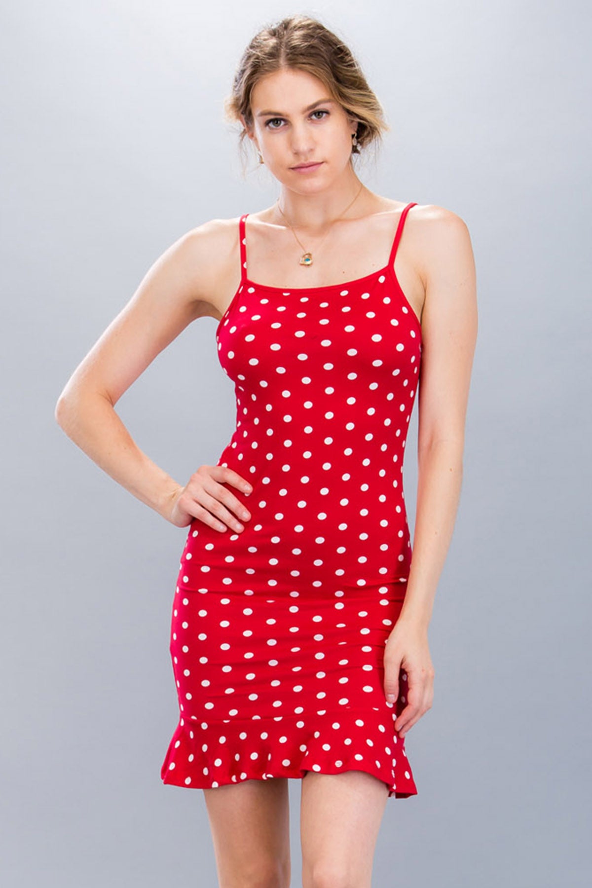 [$2/piece] Polka Dot Print Ruffled Mini Dress