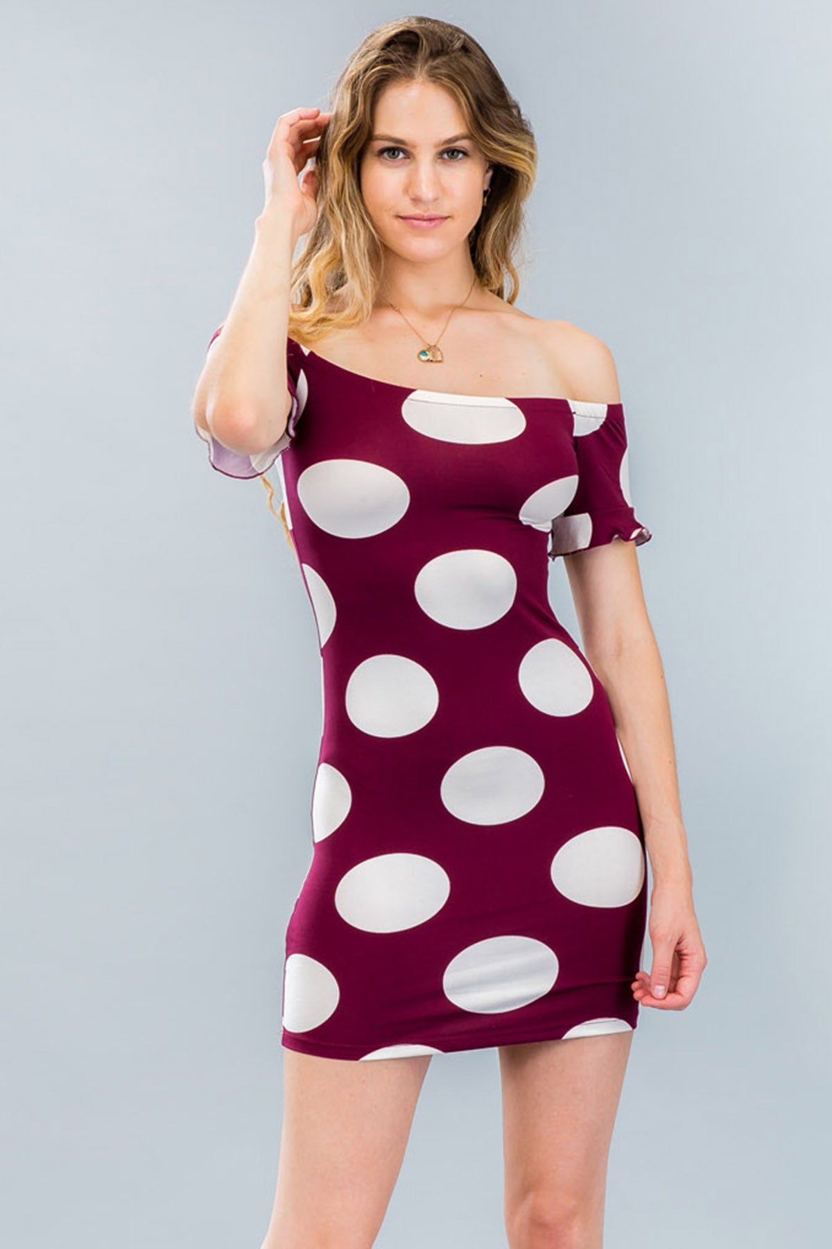 [$2/piece] Polka Dot Off Shoulder Bodycon Dress