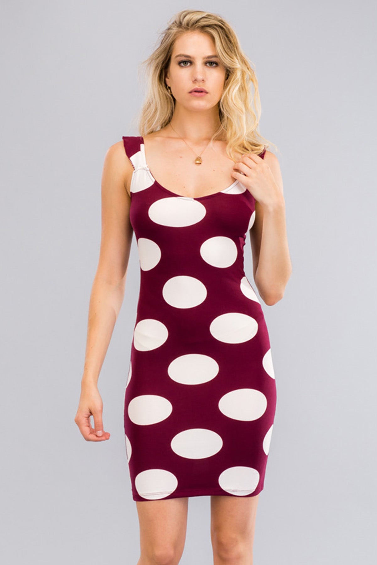 [$2/piece] Polka Dot Ruffle-Strap Bodycon Dress