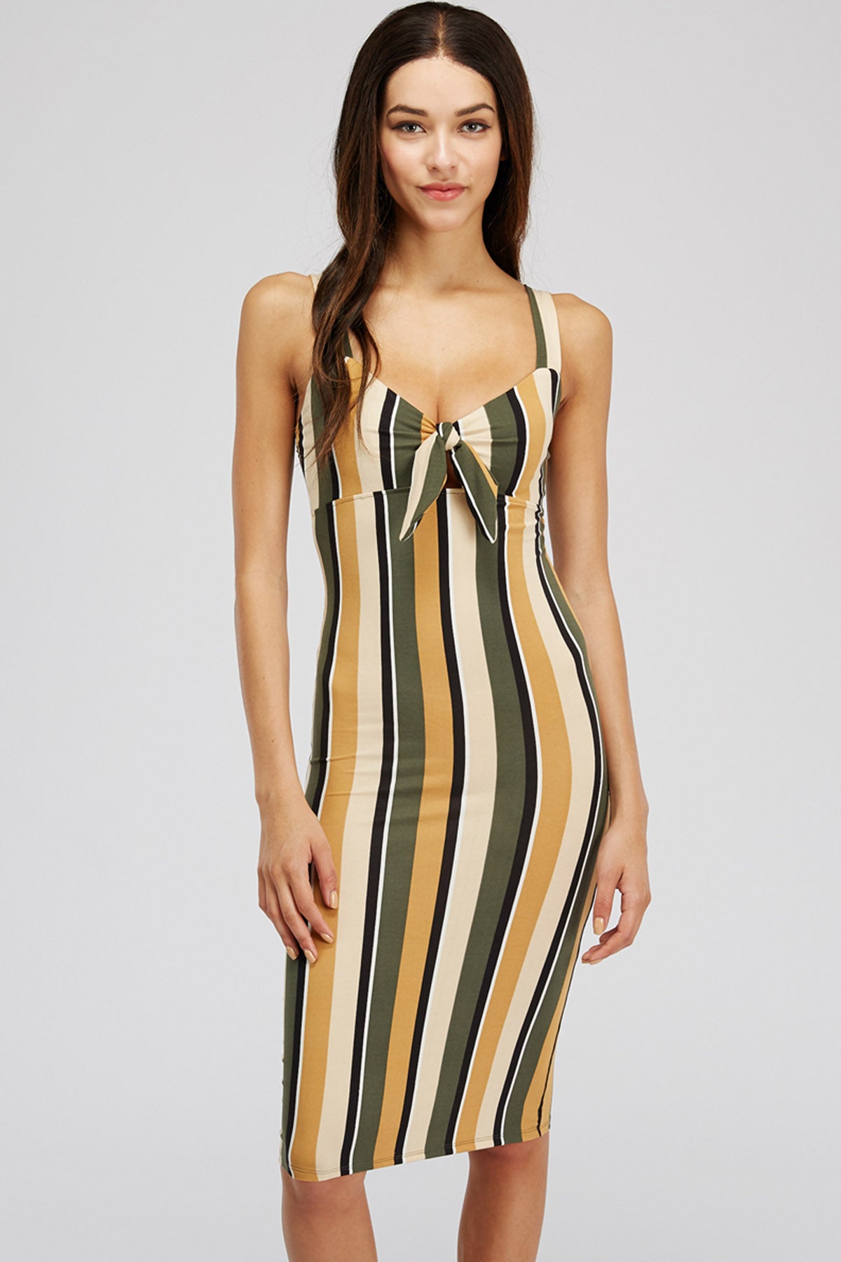 [$3/piece] Multicolor Striped Tie Front Bodycon Dress