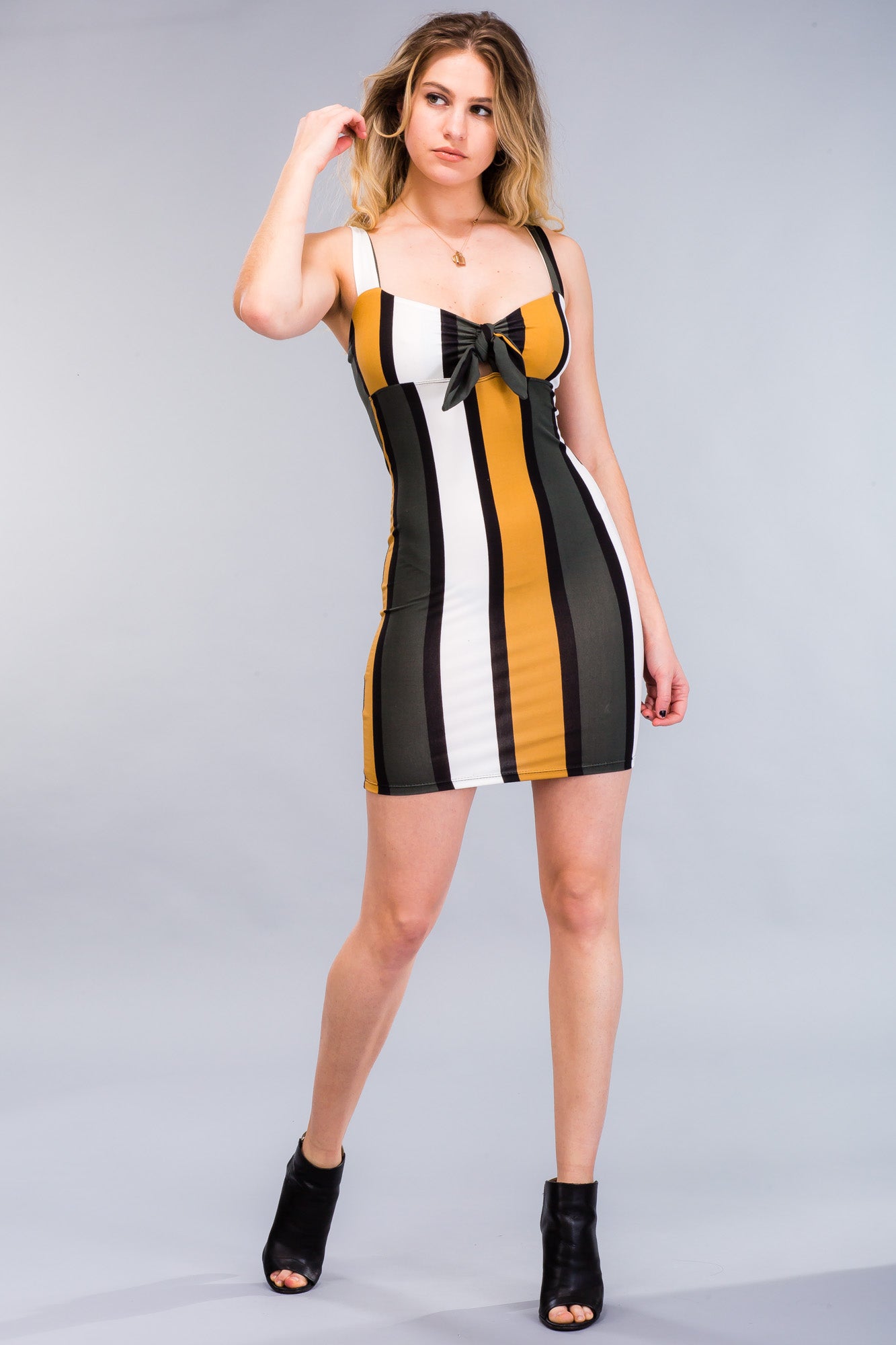 [$3/piece] Multicolor Striped Tie-Front Bodycon Dress