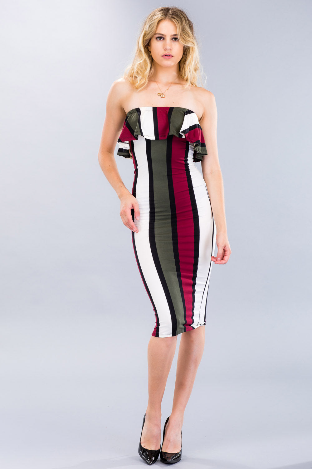 [$3/piece] Multicolor Striped Ruffle Tube Dress