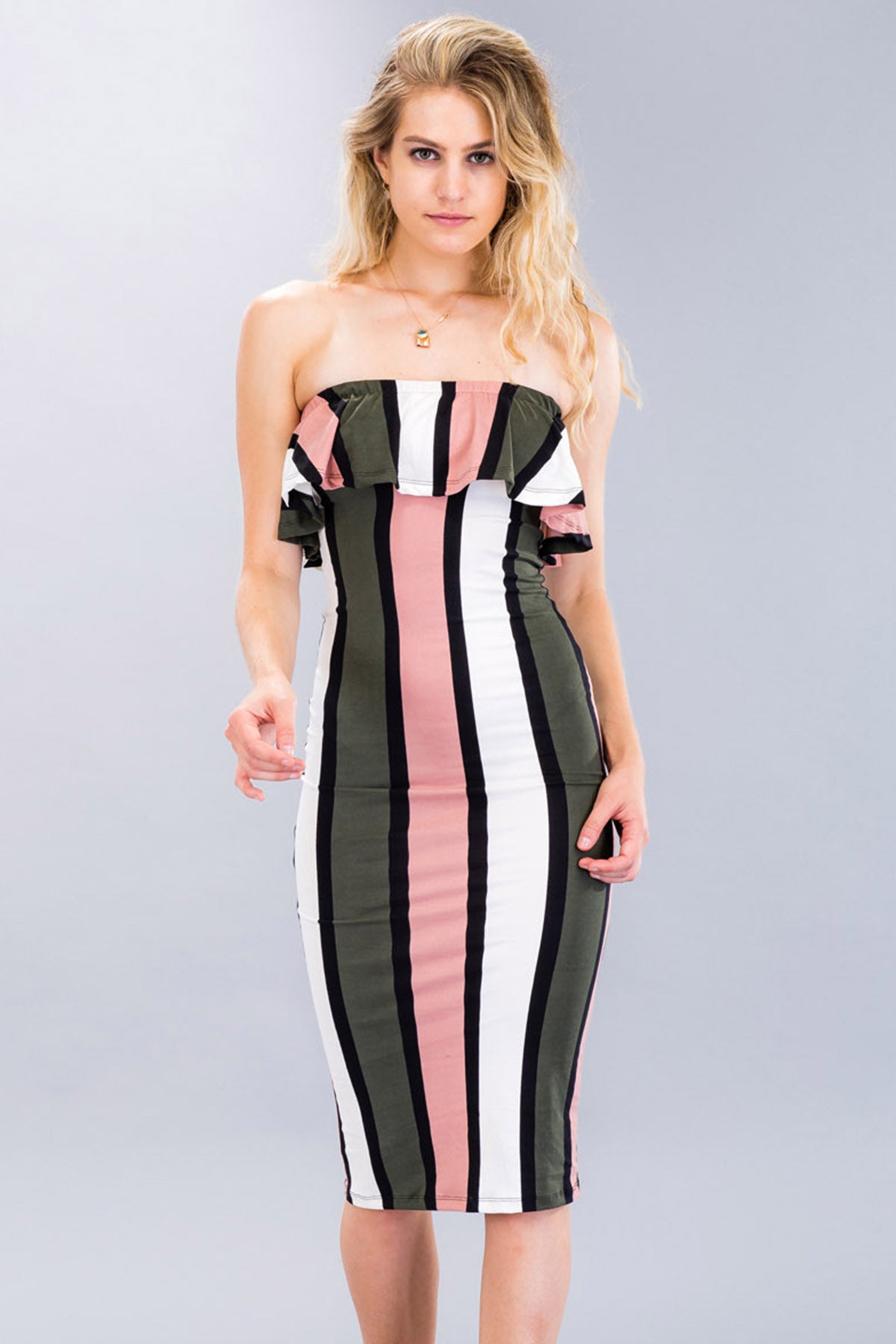 [$3/piece] Multicolor Striped Ruffle Tube Dress