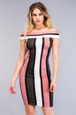 [$3/piece] Multicolor Striped Off Shoulder Bodycon Dress