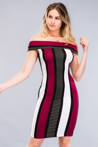 [$3/piece] Multicolor Striped Off Shoulder Bodycon Dress