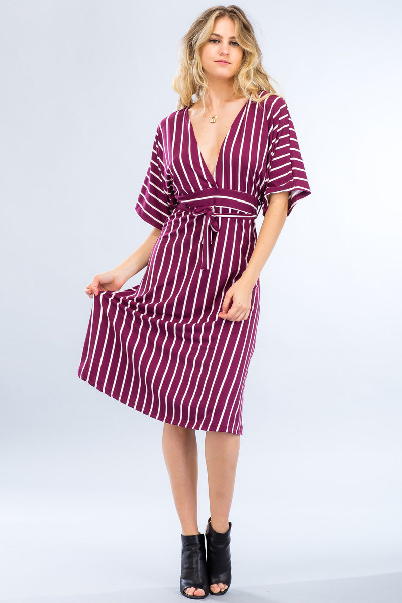 [$3/piece] Striped Dolman Sleeve Belted Dress