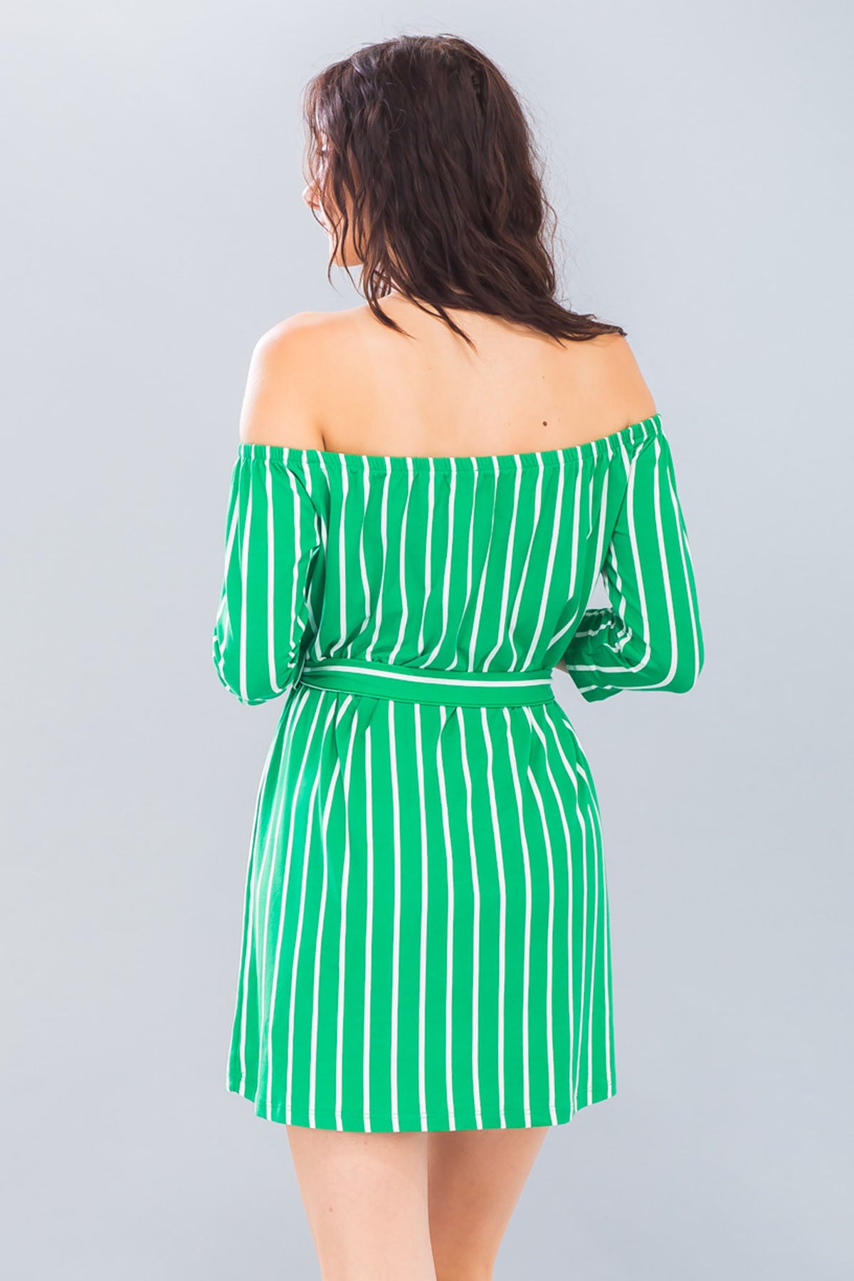 [$3/piece] Off Shoulder Stripe Dress with Belt