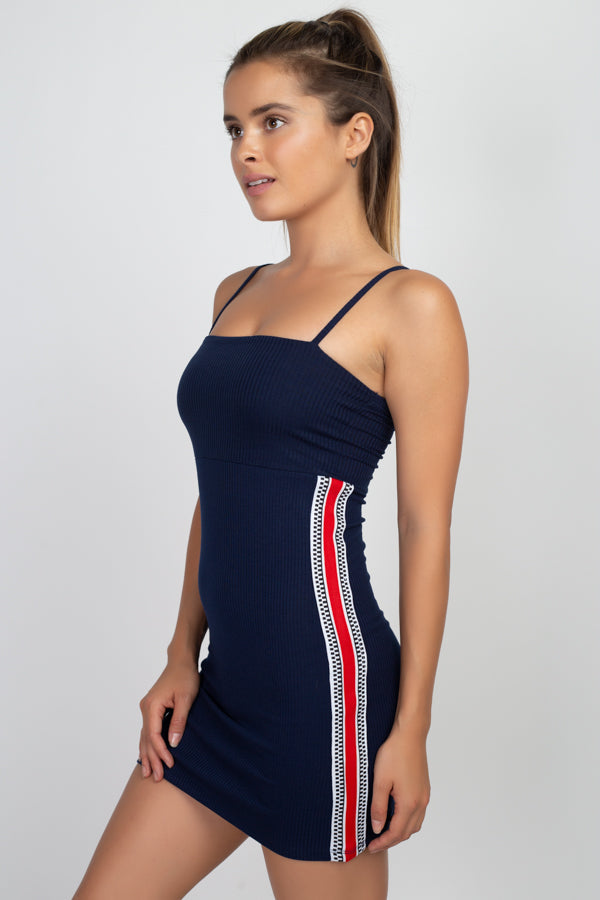 [$2/piece] Stripe Panel Ribbed Cami Dress