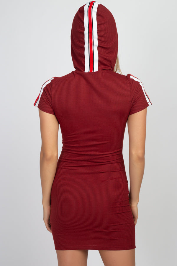 [$3/piece] Striped Trim details Hoodie Dress