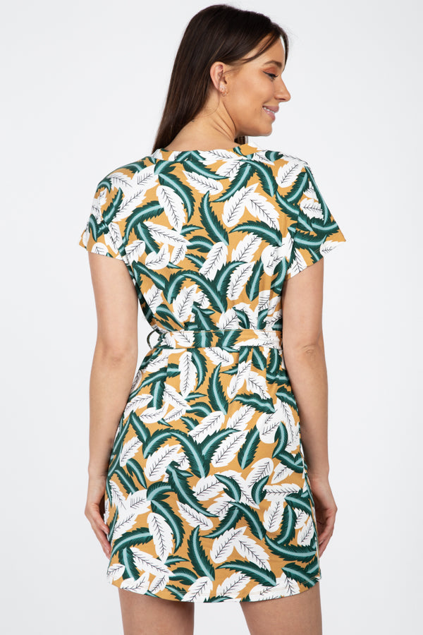[$3/piece] Leaf Print Tie Waist Mini Dress