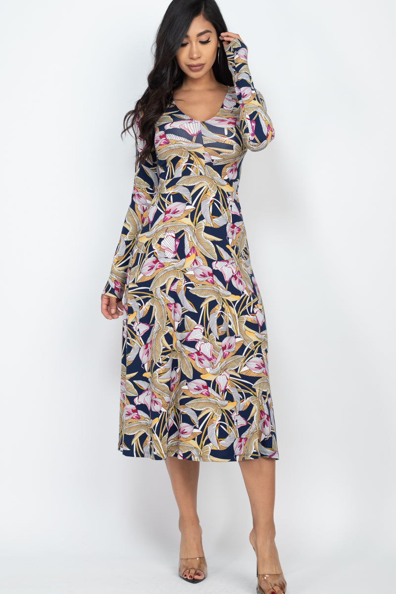 [$3/piece] Tropical Print Fit & Flare Maxi Dress