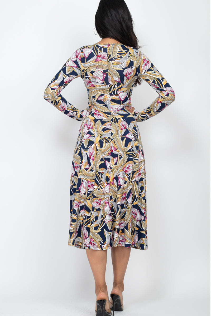 [$3/piece] Tropical Print Fit & Flare Maxi Dress