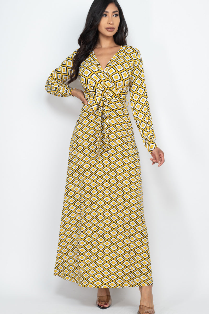 [$3/piece] Geometric Print Surplice Maxi Dress