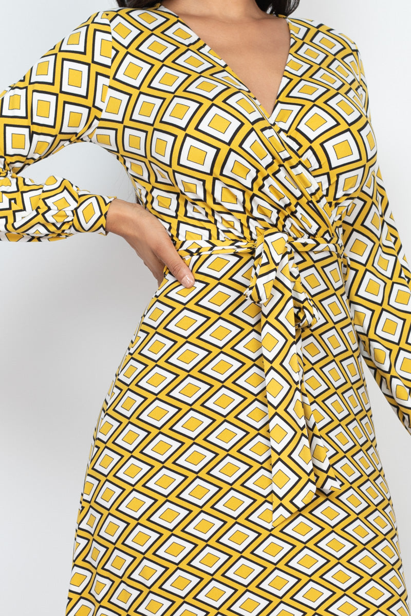 [$3/piece] Geometric Print Surplice Maxi Dress