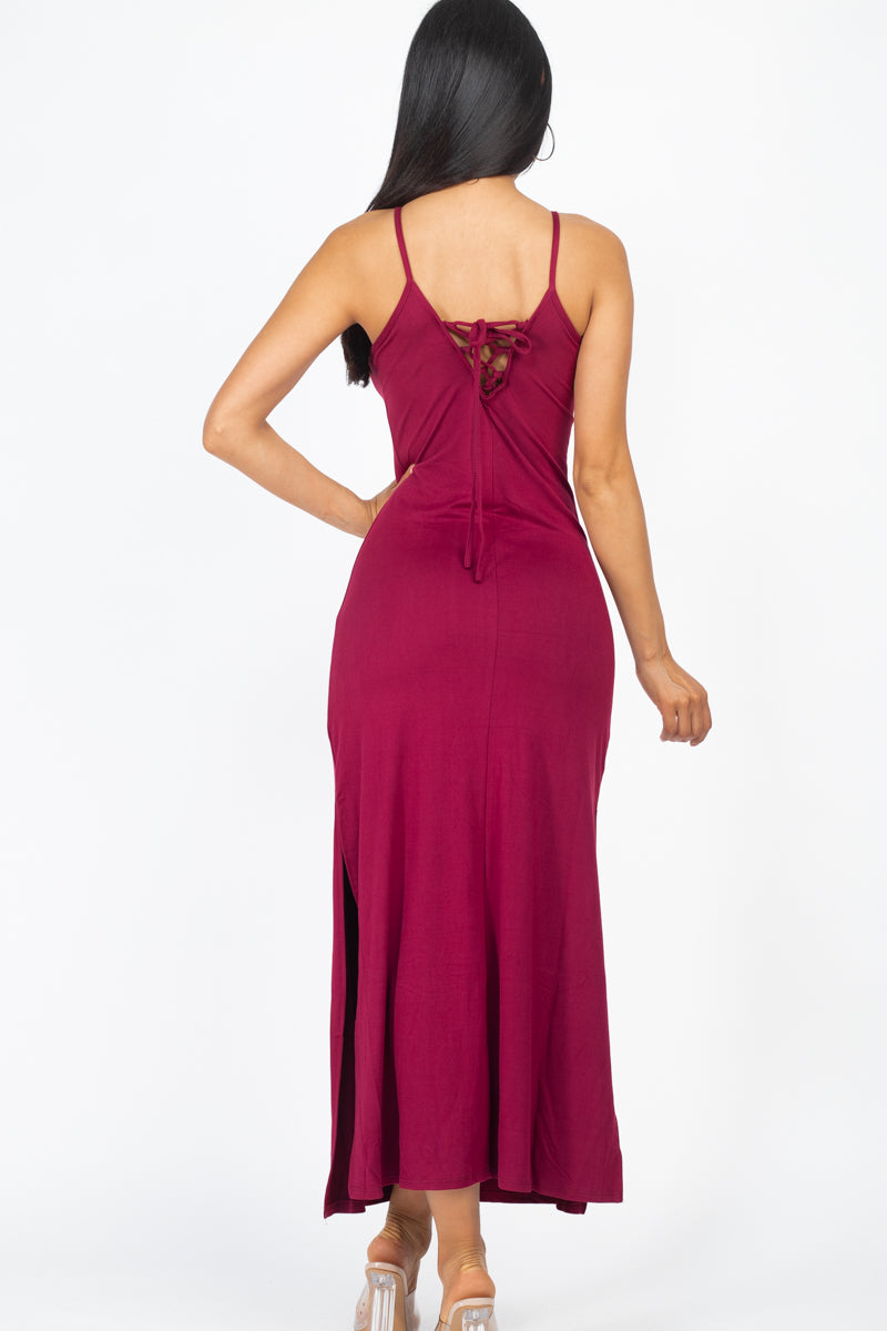 [$6/piece] Side Slit Lace Up Maxi Dress