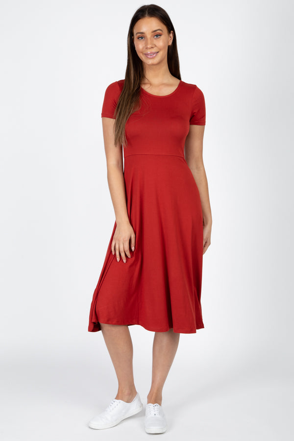 [$3/piece] Short Sleeve Fit & Flare Midi Dress