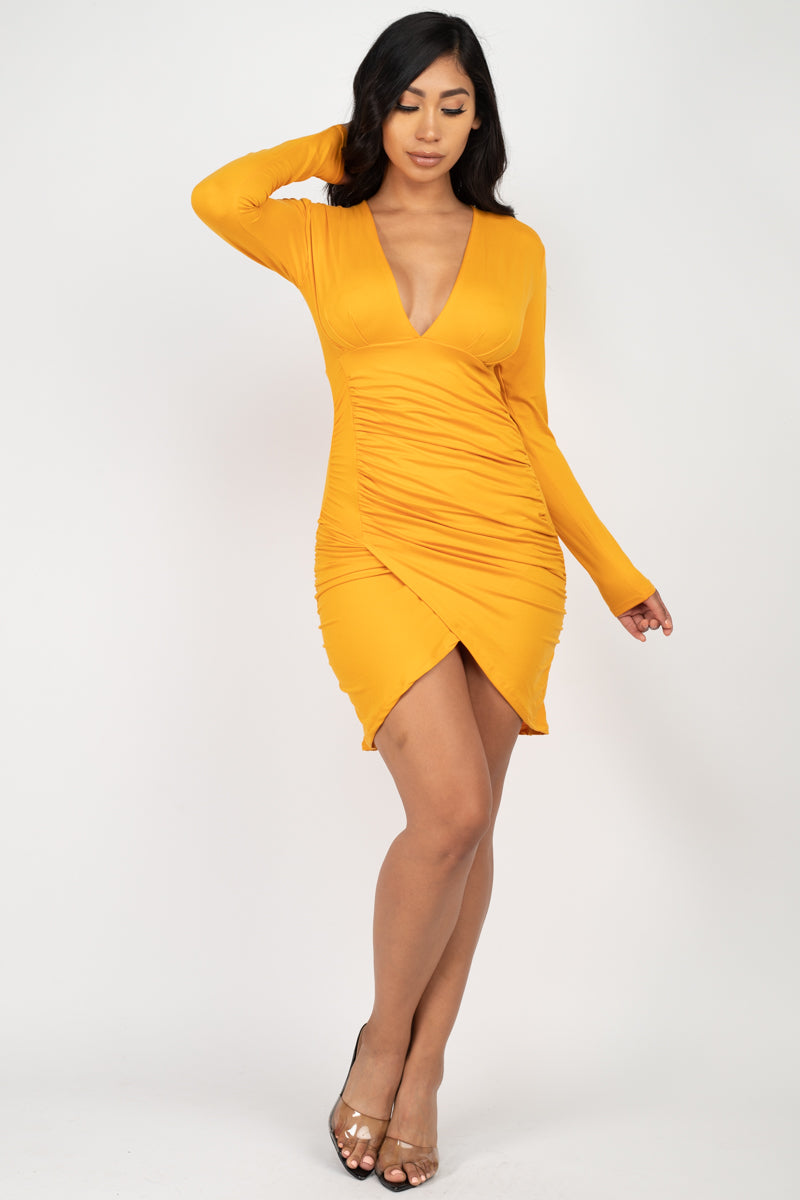 4/piece] Ruched Wrap Bodycon Midi Dress – Capella Outlet