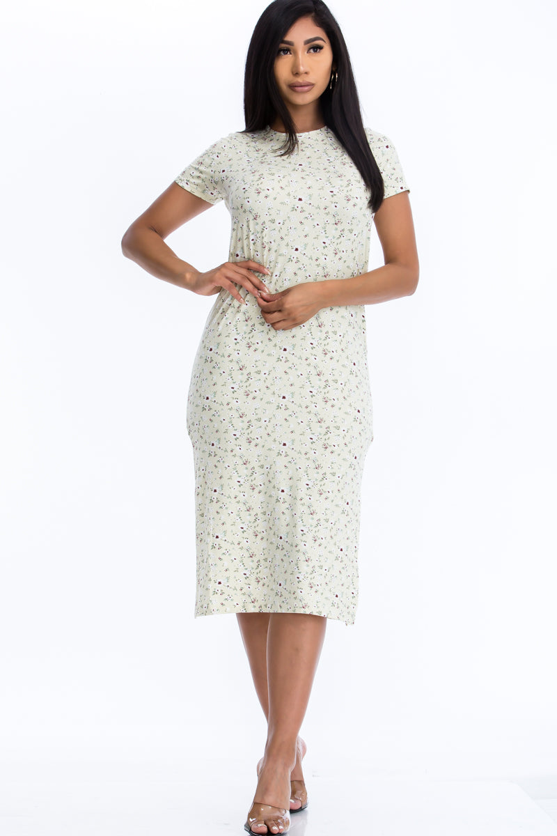 [$3/piece] Floral Side Slit Comfy Dress