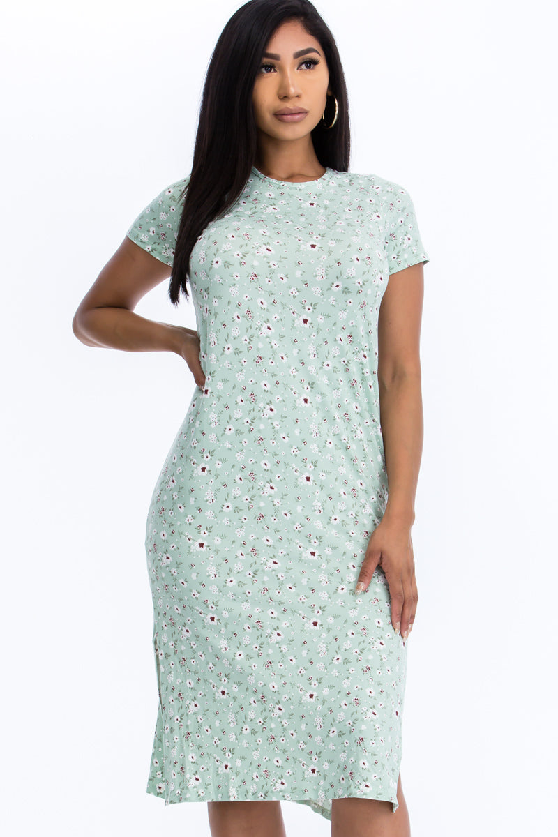 [$3/piece] Floral Side Slit Comfy Dress