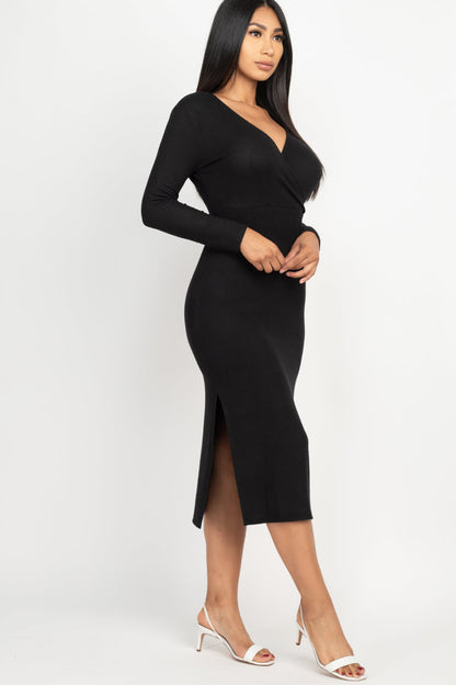 [$5/piece] Double Side Slit Surplice Midi Dress