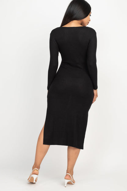 [$5/piece] Double Side Slit Surplice Midi Dress