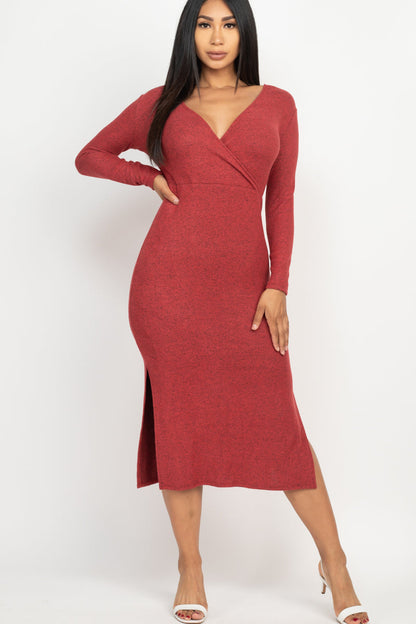 [$5/piece] Double Side Slit Surplice Midi Dress