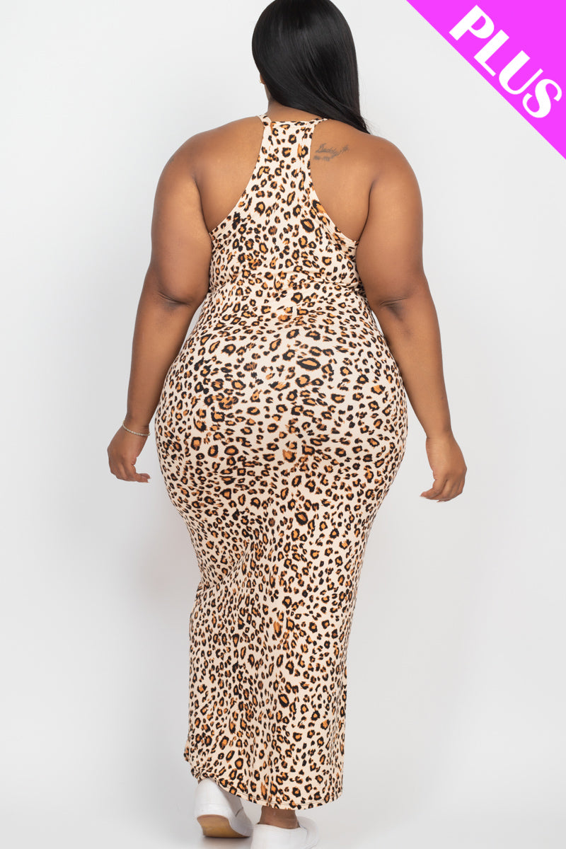 [$7/piece] Plus Size Cheetah Print Racer Back Maxi Dress