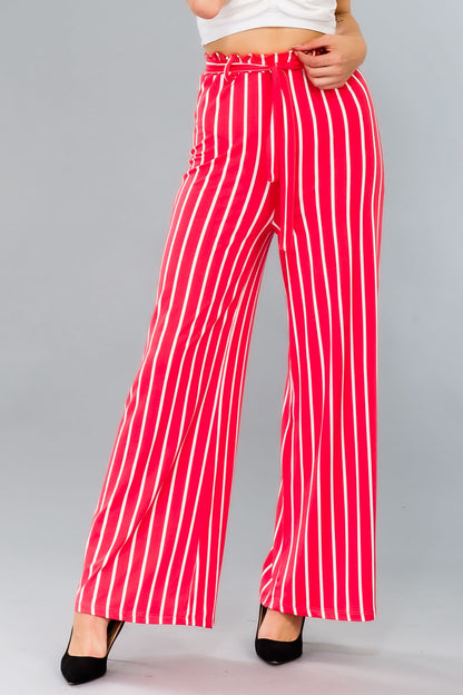 [$1/piece] Striped Tie Waist Wide-Leg Pants