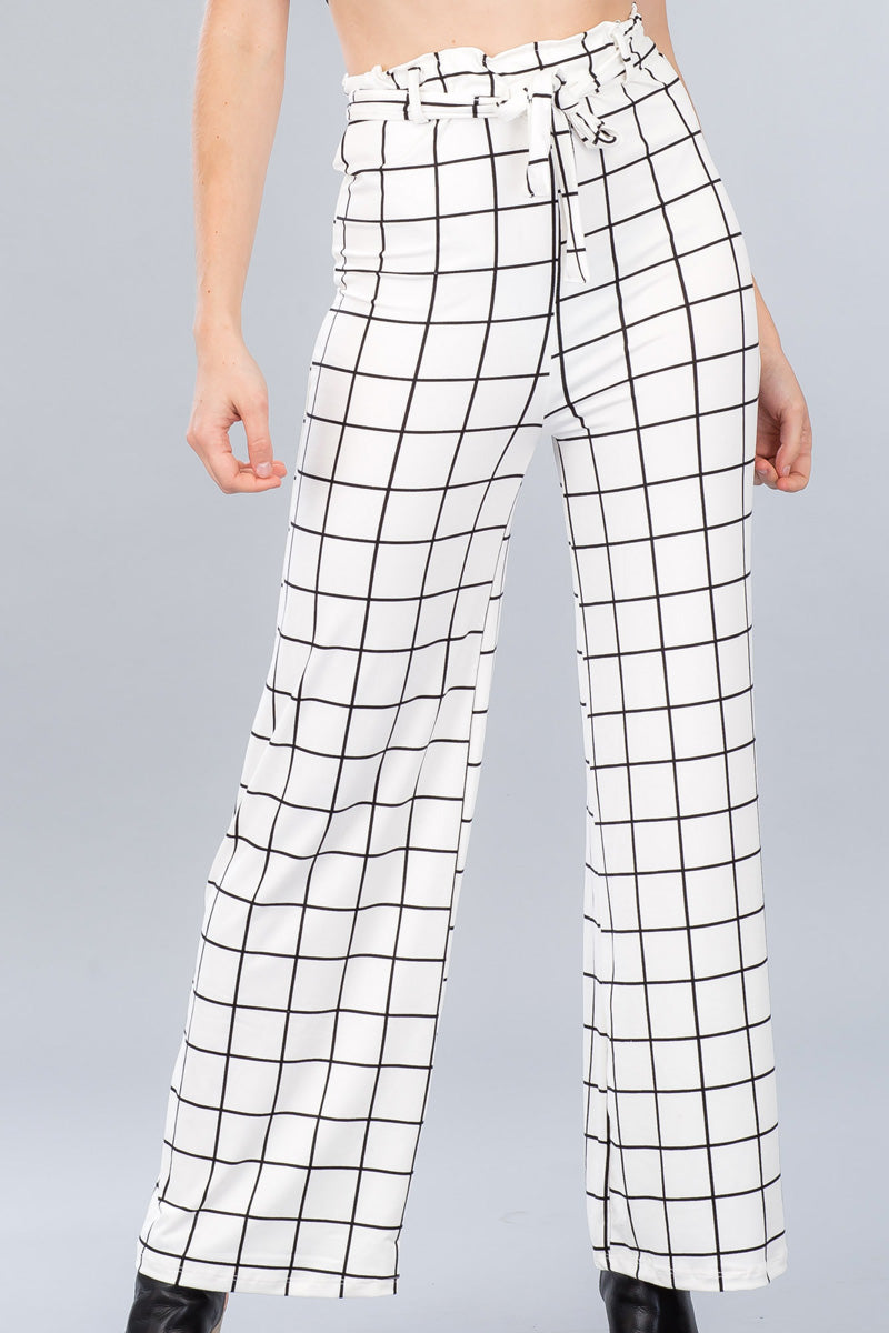 [$3/piece] Grid Print Tie Waist Wide-Leg Pants