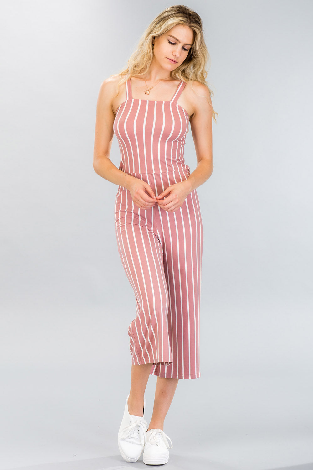 [$3/piece] Striped Wide-Leg Capri Jumpsuit