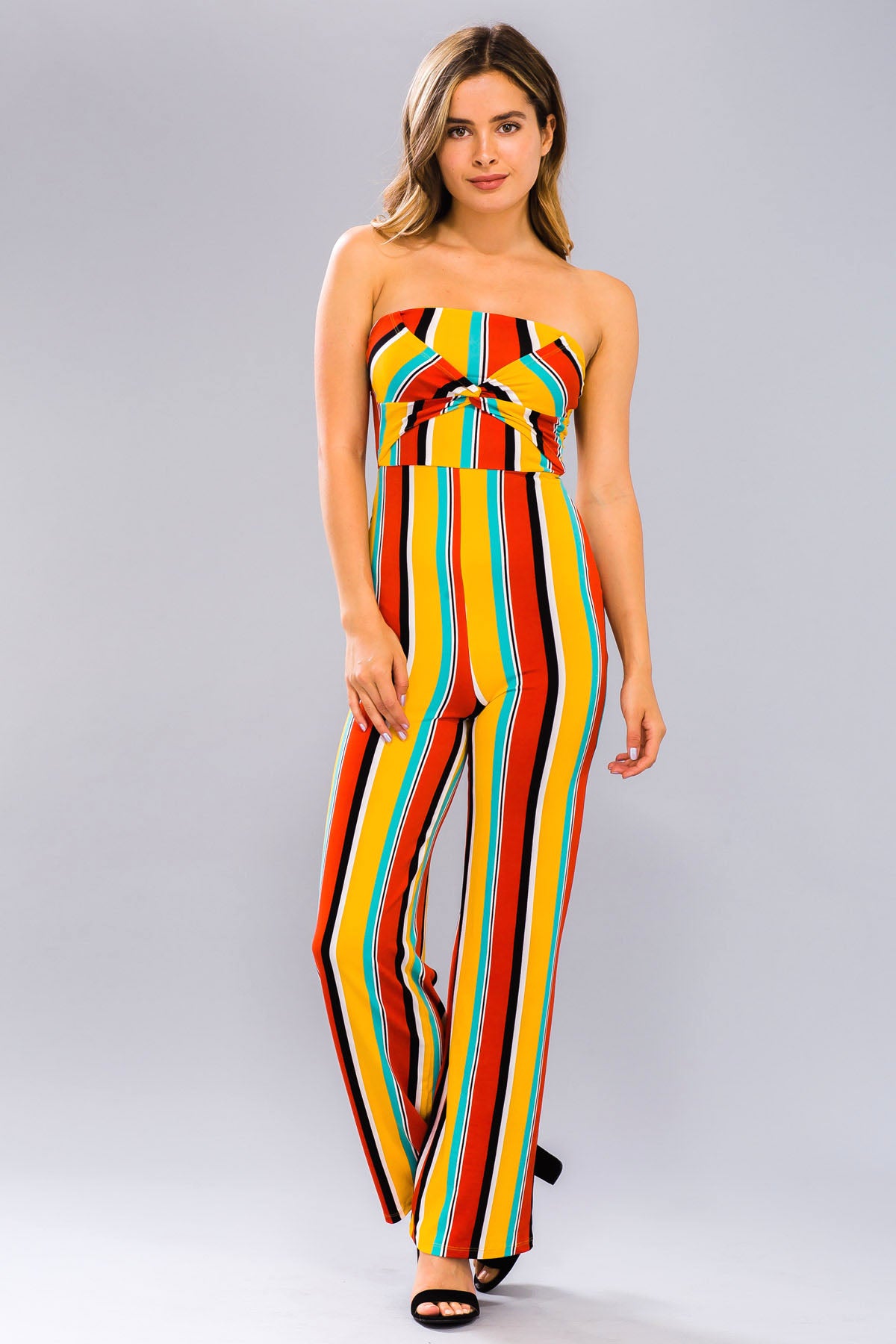 [$3/piece] Multicolor Stripe Twist Front Tube Jumpsuit