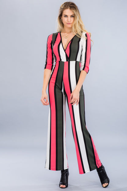 [$3/piece] Striped Wide Leg Surplice Jumpsuit