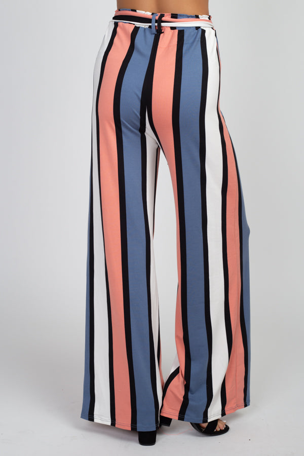 [$2/piece] Striped wide leg pants with strap belt