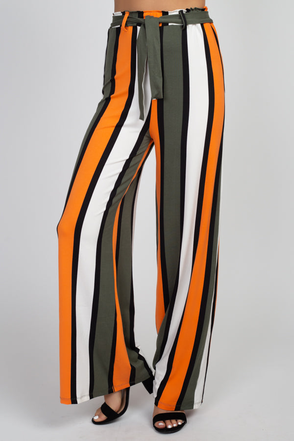 [$2/piece] Striped wide leg pants with strap belt