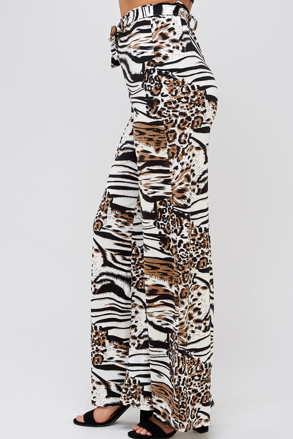 [$2/piece] Animal Print Belted Wide Pants