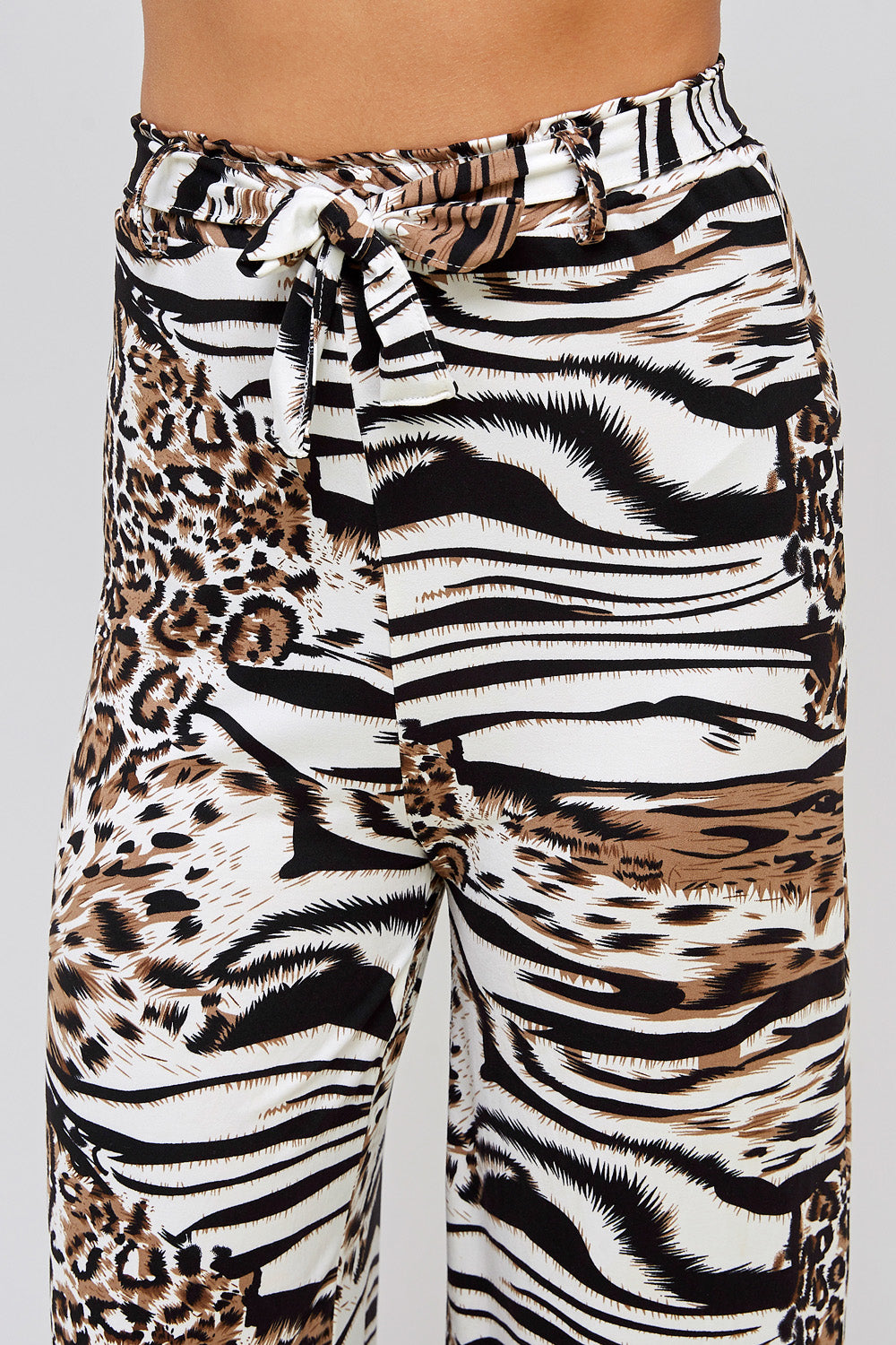 [$2/piece] Animal Print Belted Wide Pants