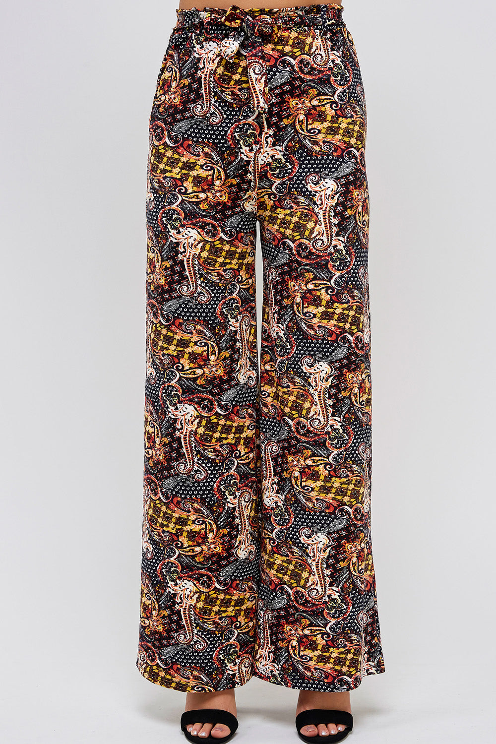 [$2/piece] Paisley Print Belted Wide Pants