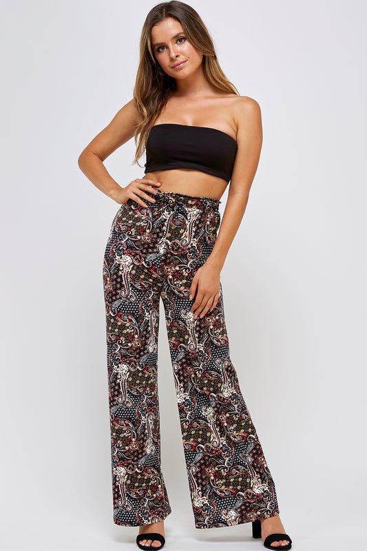 [$2/piece] Paisley Print Belted Wide Pants
