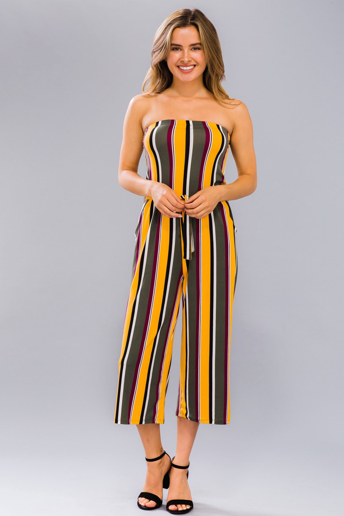 [$3/piece] Multicolor Stripe Belted Jumpsuit