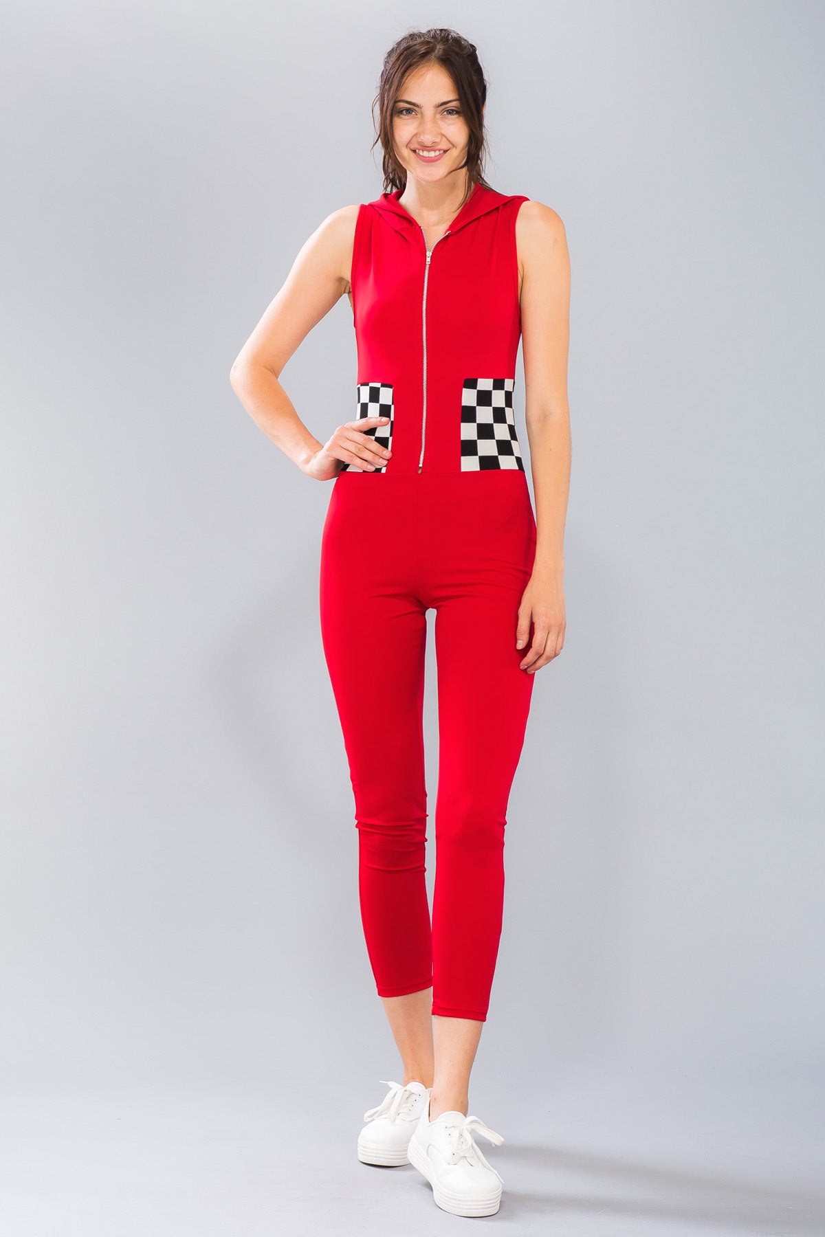 [$3/piece] Checked Hoodie Bodycon Jumpsuit