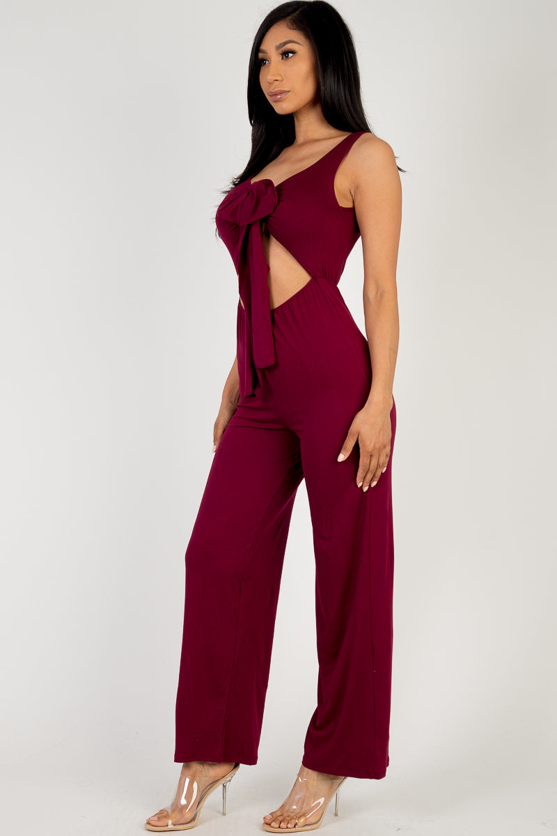 [$4/piece] Front Tie Solid Sleeveless Jumpsuit