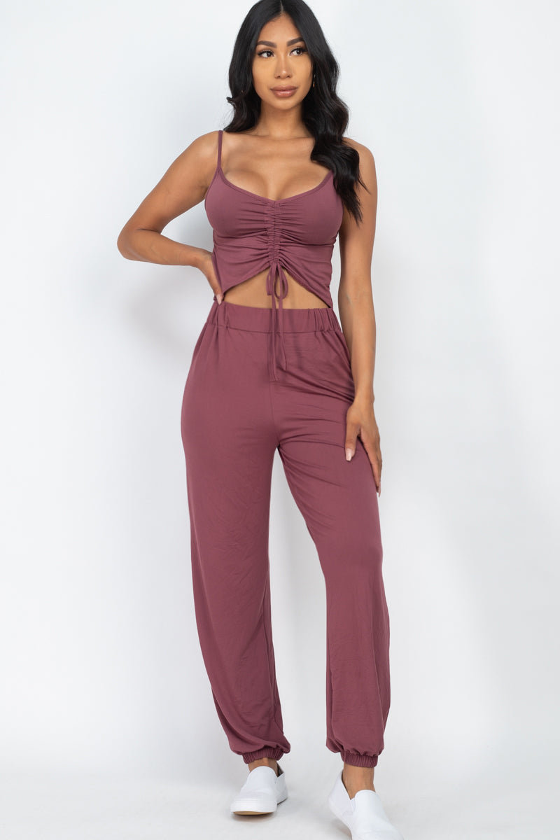 [$4/piece] Ruched Front Drawstring Cami Jumpsuit