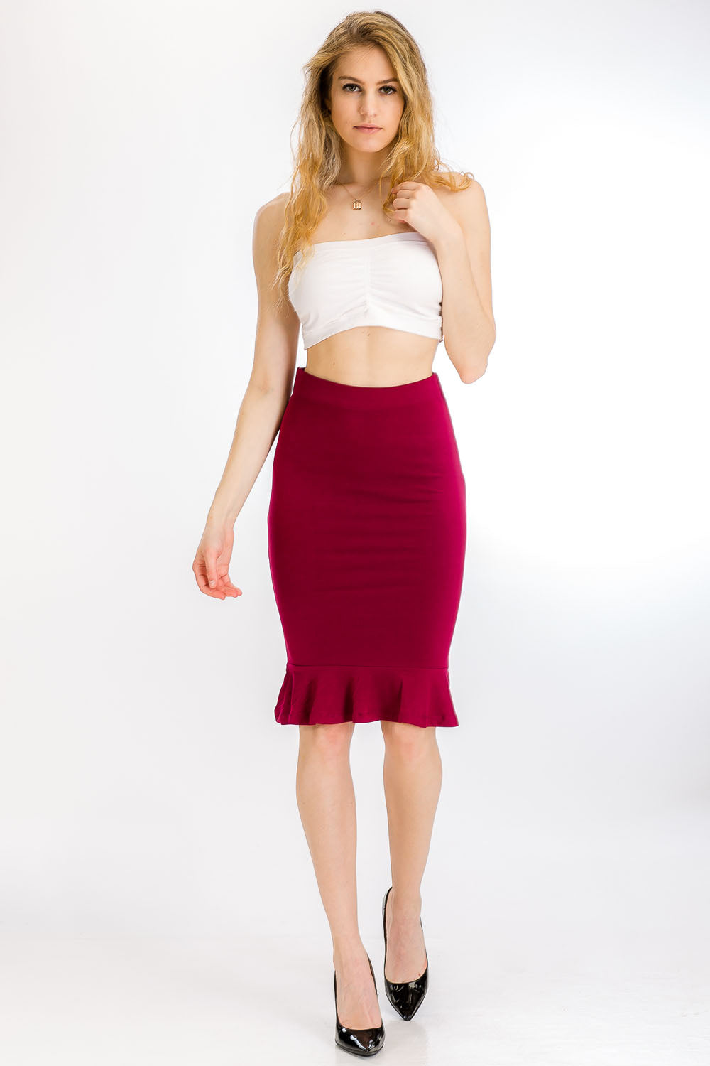 [$1/Piece] Solid Ruffled Pencil Skirt
