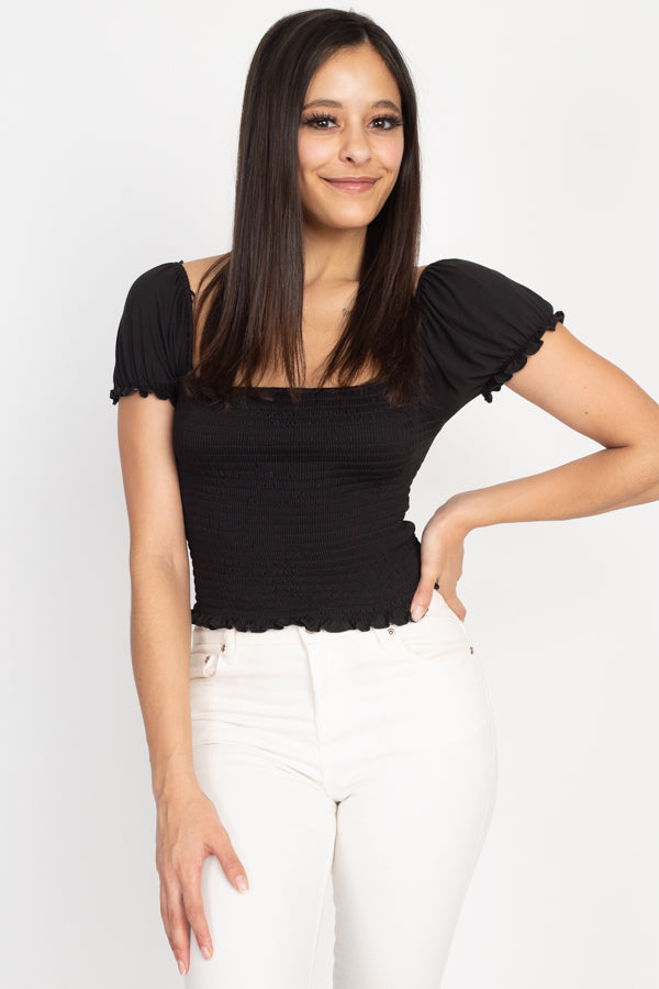 [$2/piece] Smocking Puff Sleeve Cropped Top