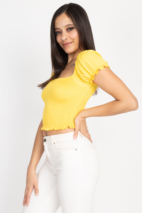 [$1/piece] Smocking Puff Sleeve Cropped Top