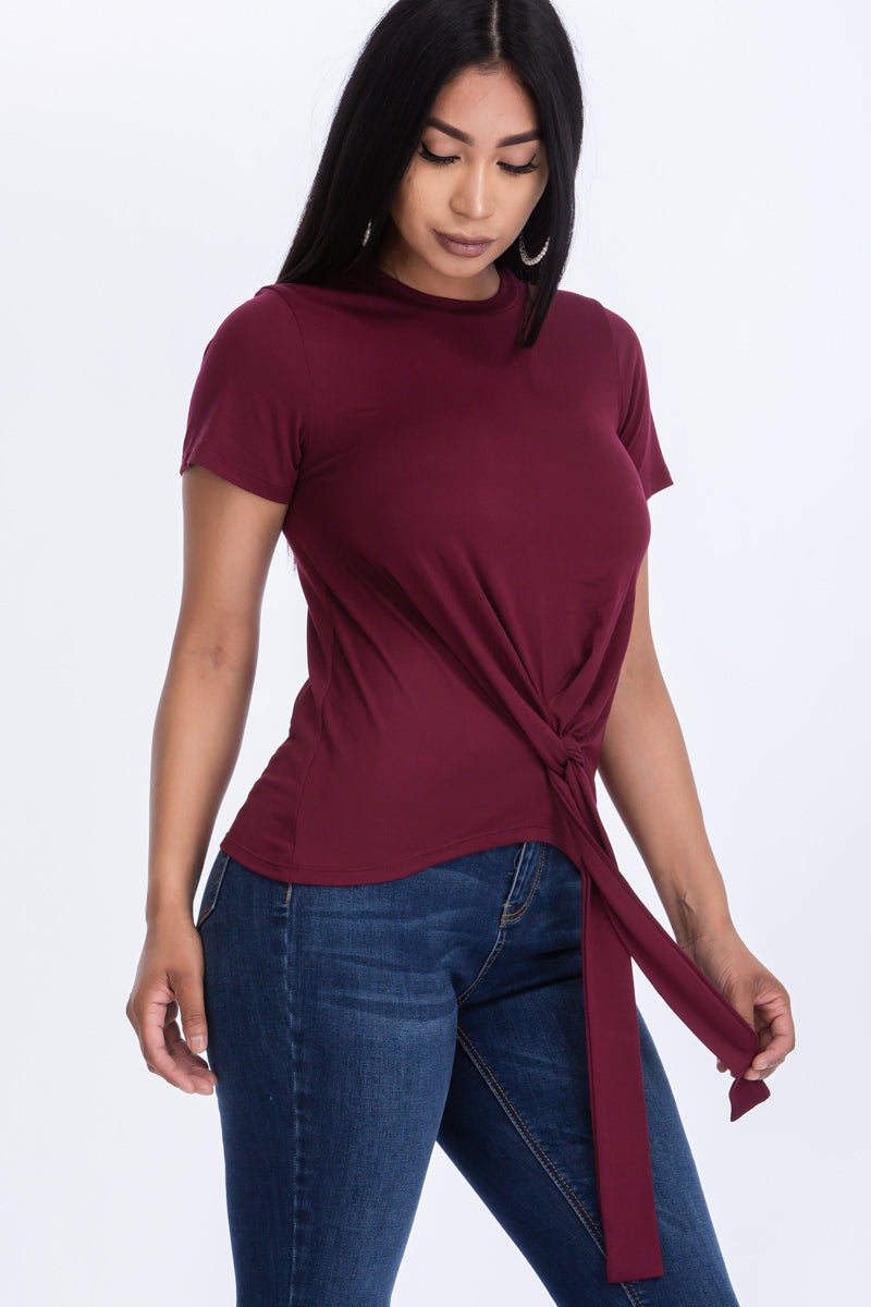 [$3/piece] Front Tie Solid Short Sleeve Top