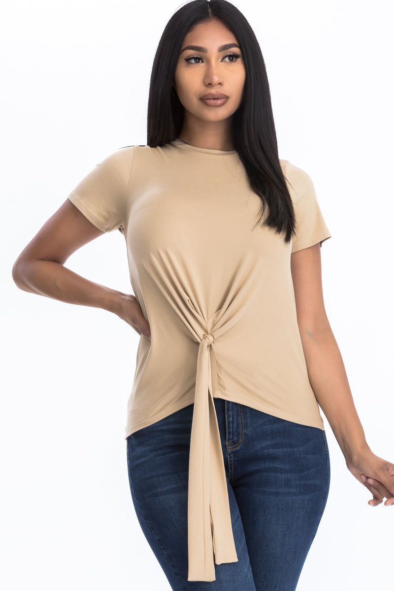 [$3/piece] Front Tie Solid Short Sleeve Top